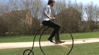 Christian Richards on his penny farthing