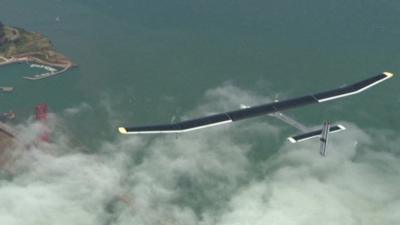 Solar Impulse over San Francisco's Golden Gate Bridge