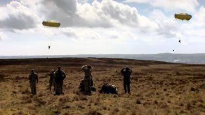 Troops during a parachute exercise