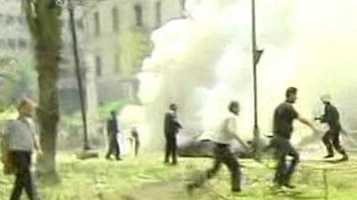 Still of Damascus blast from Syrian state TV