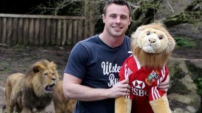 Tommy Bowe celebrates his Lions call-up at Belfast Zoo