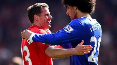 Jamie Carragher and Marouane Fellaini