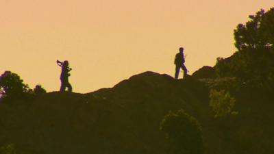 Afghan troops at sunset