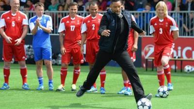 Actor Will Smith takes a penalty