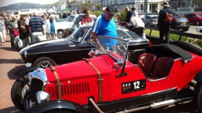 Vintage cars on display at Llandudno promenade ahead of the Three Castles rally