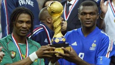 Cameroon's Rigobert Song and France's Marcel Desailly