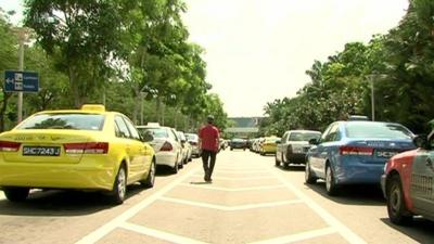 Taxis lined up on Singapore street