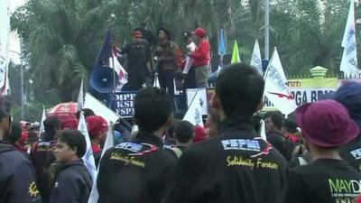 Anti-fuel price hike protest in Jakarta, Indonesia