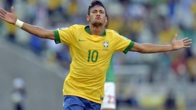 Neymar celebrates after scoring against Mexico