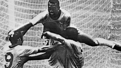 Pele celebrates after scoring in the 1970 World Cup final