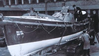 The damaged George Elmy lifeboat in 1962