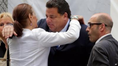 Actors Steve Schirripa and John Ventimiglia arrive for the funeral of James Gandolfini