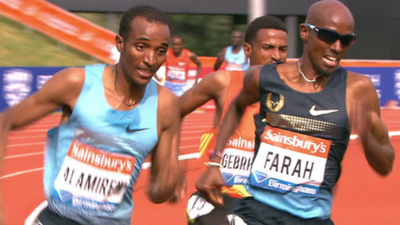 Mo Farah races against Ethiopians Yenew Alamirew and Hagos Gebrhiwet