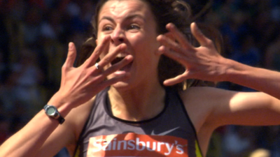 Jessica Judd reacts to winning the women's 800m