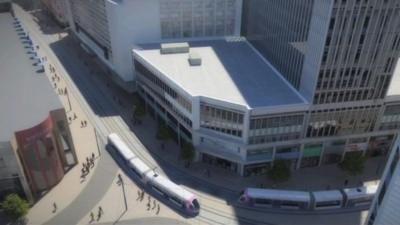 Artist's impression of new trams running in Birmingham