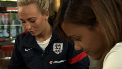 England players Toni Duggan (l) and Alex Scott (r)