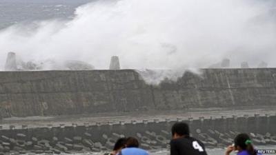 Wave crashing over a sea wall in Taiwan