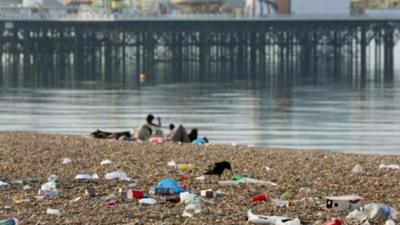 Rubbish on Brighton beach