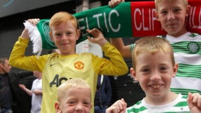 Young fans in the queue for Cliftonville against Celtic tickets