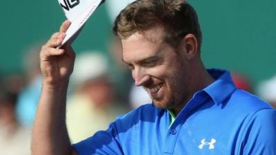 Hunter Mahan celebrates at end of third round