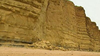 The beach after the landslide