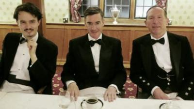 Jacob Rees-Mogg (c) at Traditional Britain Group dinner