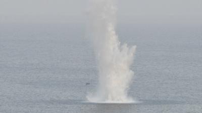 Plume of water caused by the explosion off Guernsey's coast