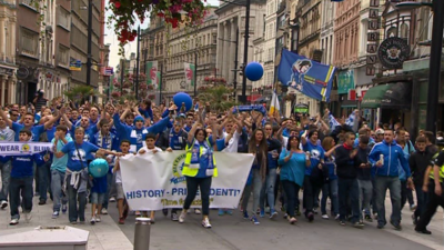 Bluebirds march in the city centre