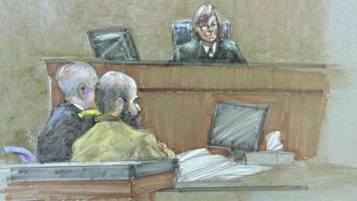 A court sketch of Maj Nidal Hasan at the sentencing hearing of his trial in Fort Hood, Texas 27 August 2013