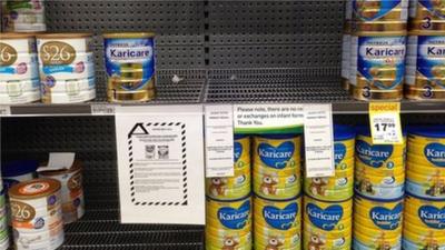 Supermarket shelf in Wellington where Fonterra infant formula has been removed