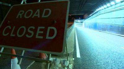 Road sign in the A38 tunnel