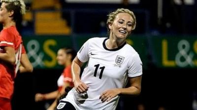 Toni Duggan of England celebrates scoring against Turkey