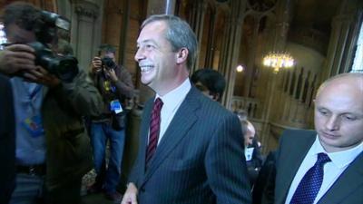 Nigel Farage at the Conservative party conference in Manchester