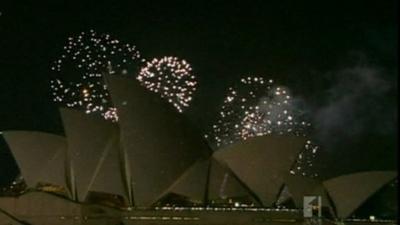 Fireworks in the sky over Sydney Opera House