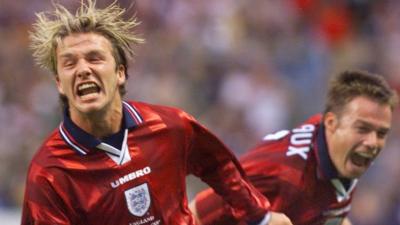 David Beckham scores against Columbia