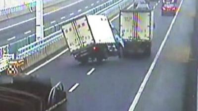 The lorry swerving