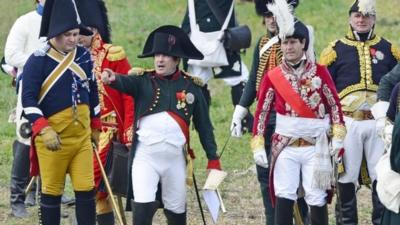 Actor playing "Napoleon" directs his troops