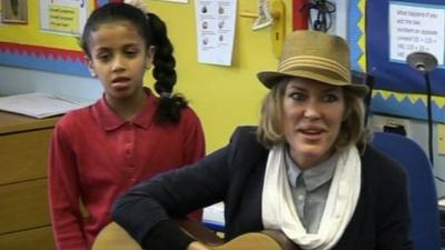 Cerys Matthews rehearsing with school children ahead of the concert