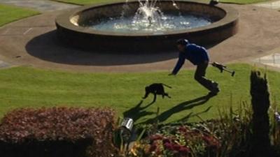 Zoo keeper chases monkey