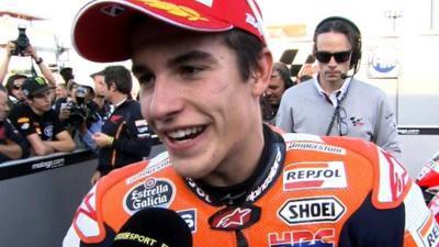 Marc Marquez speaks after finishing second in the Japanese MotoGP at Twin Ring Motegi