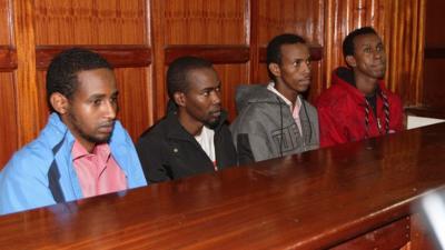 Men charged in connection with the Westgate mall massacre, from left to right: Mohammed Ahmed Abdi, Liban Abdullah, Adnan Ibrahim, and Hussein Hassan