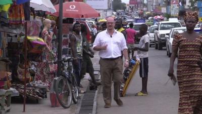 Matthew Davies in Accra market