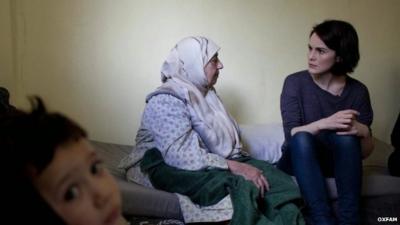 Michelle Dockery meeting Syrian refugees