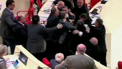 Members of parliament brawling