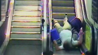 CCTV of escalator accident