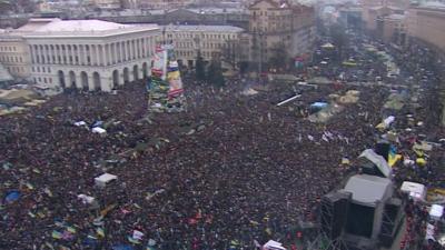 Independence Square in kiev full of protestors