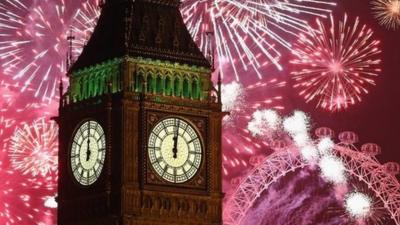 Fireworks surround Big Ben