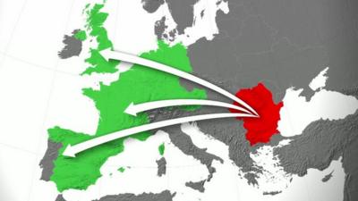 Map of countries potentially affected by the migration of Bulgarian and Romanian citizens