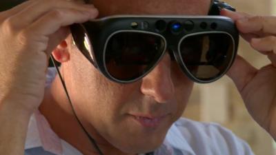 Richard Taylor tries on 3D augmented reality glasses