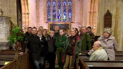 Residents of Muchelney, Somerset, in village church